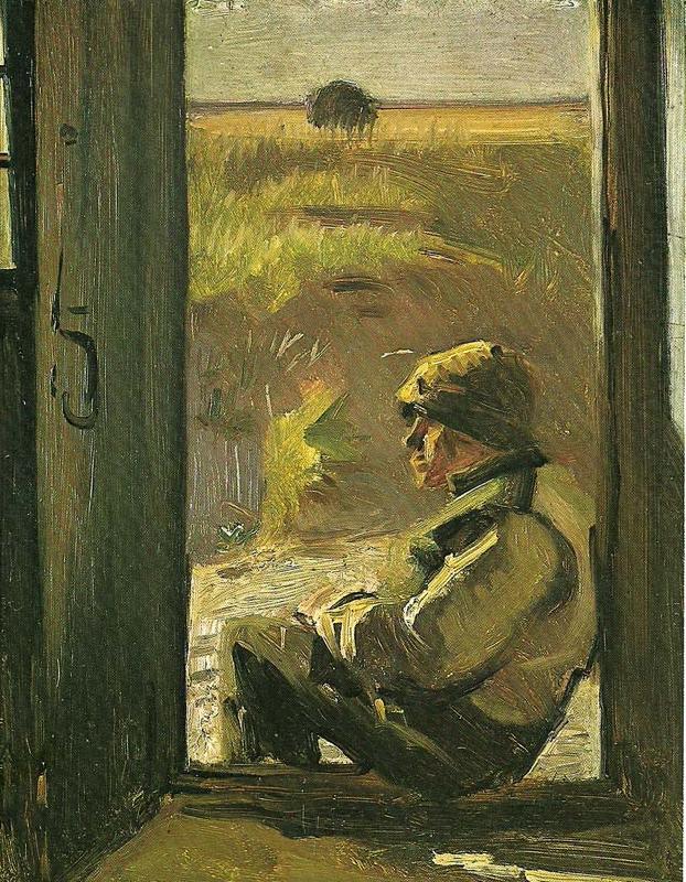 Viggo Johansen blinde- christian siddende i doren til sit hus china oil painting image